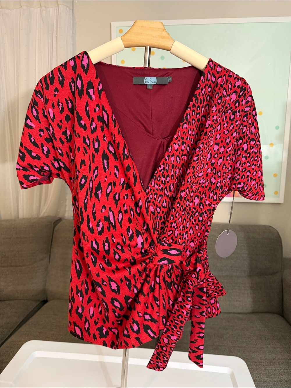 Eva Franco Red & Pink Leopard Wrap Blouse